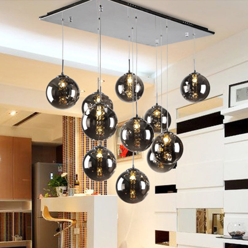 Round Shaded Staircase LED Hanging Lighting Glass Minimalist Multi Light Pendant