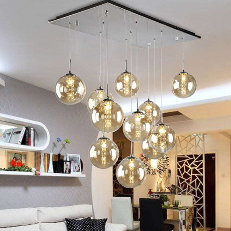 Round Shaded Staircase LED Hanging Lighting Glass Minimalist Multi Light Pendant