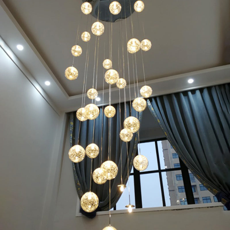 Sphere Shade Suspension Light Modern Style Tan Glass 30 Bulbs Multi Light Pendant in Chrome