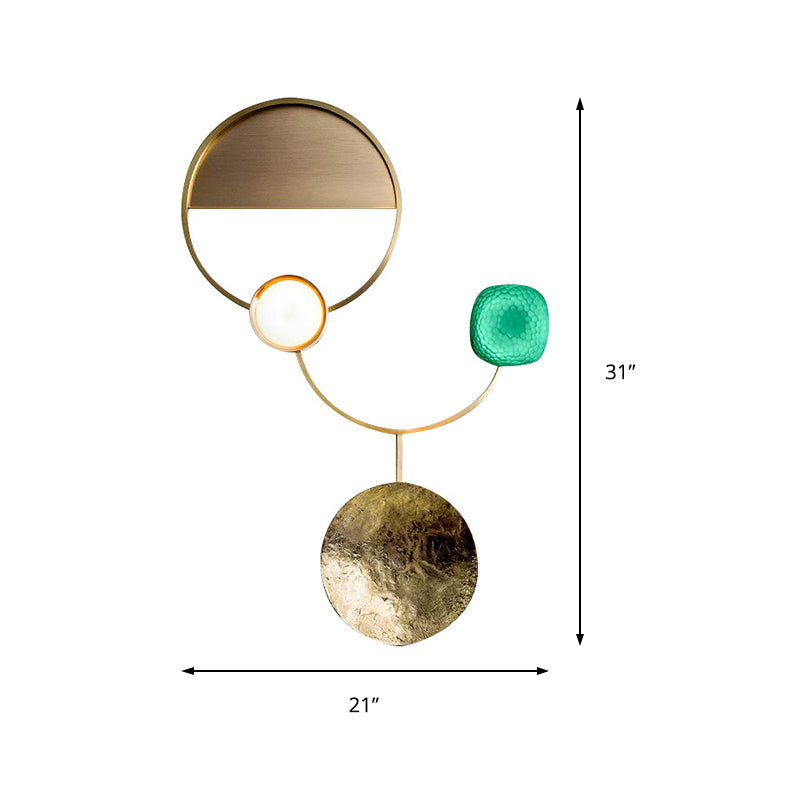 Minimalist Orbit Wall Sconce Lamp 10"/12.5"/17" Wide Metallic Wall Light Fixture in Brass, White Light