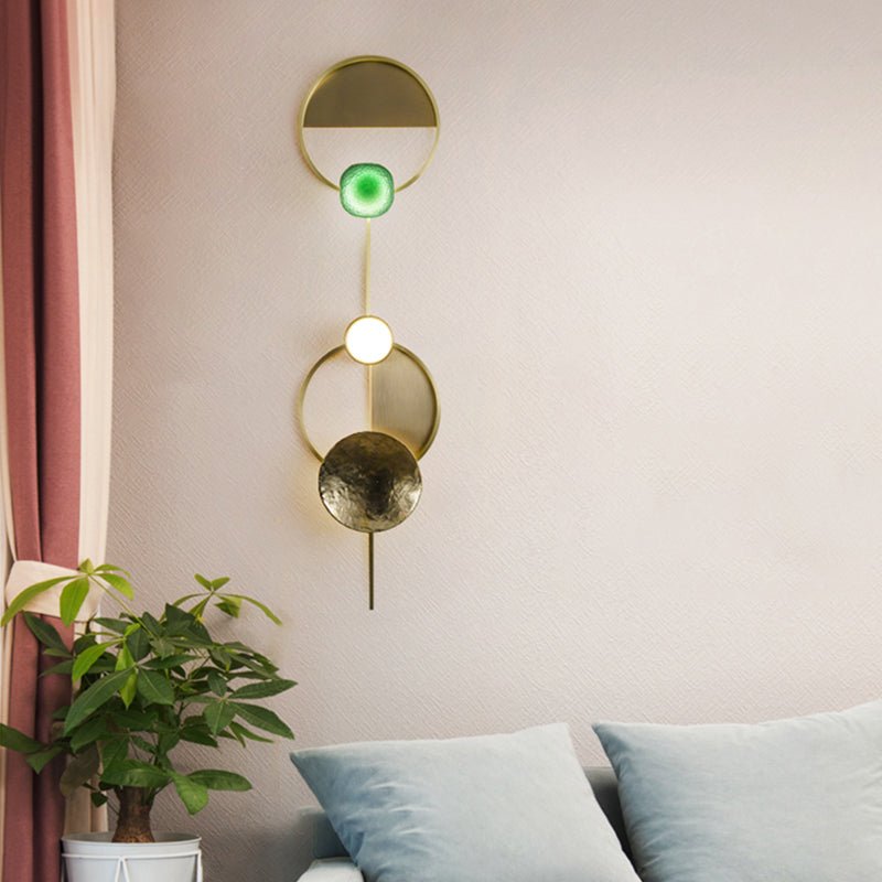 Minimalist Orbit Wall Sconce Lamp 10"/12.5"/17" Wide Metallic Wall Light Fixture in Brass, White Light