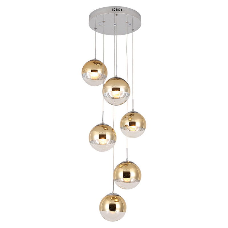 Mirrored Glass Round Shade Suspension Light Simplicity 10 Heads Multi Light Pendant