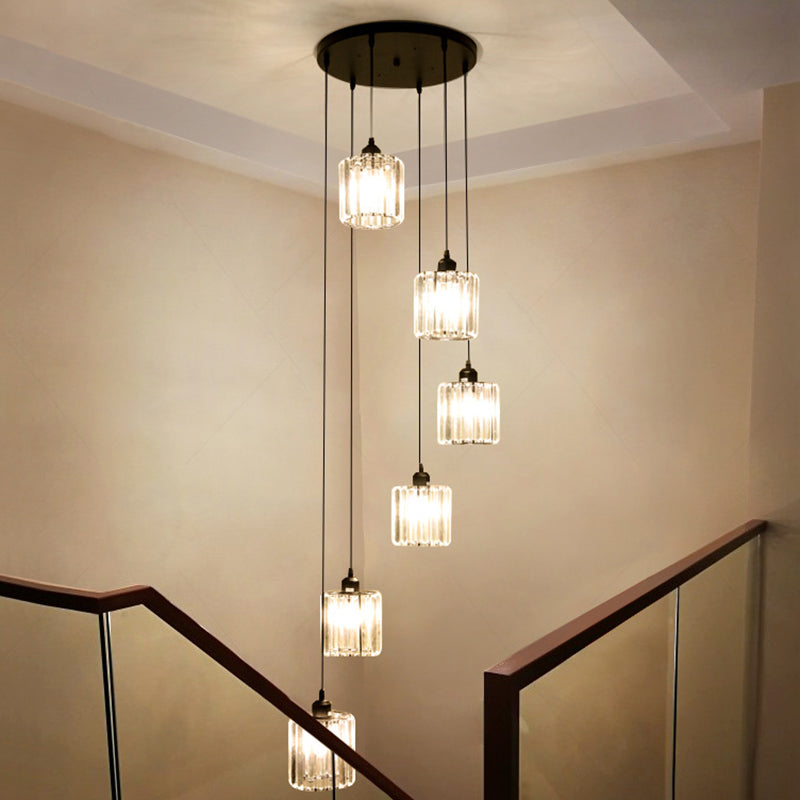 Geometric Prismatic Crystal Multi Ceiling Light Simplicity Black Suspension Lighting for Staircase