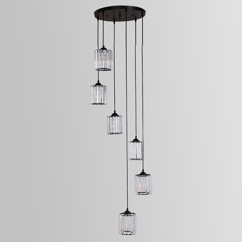 Style moderne Spirale Multi Light Pendant Crystal Staircase Éclairage suspendu en noir