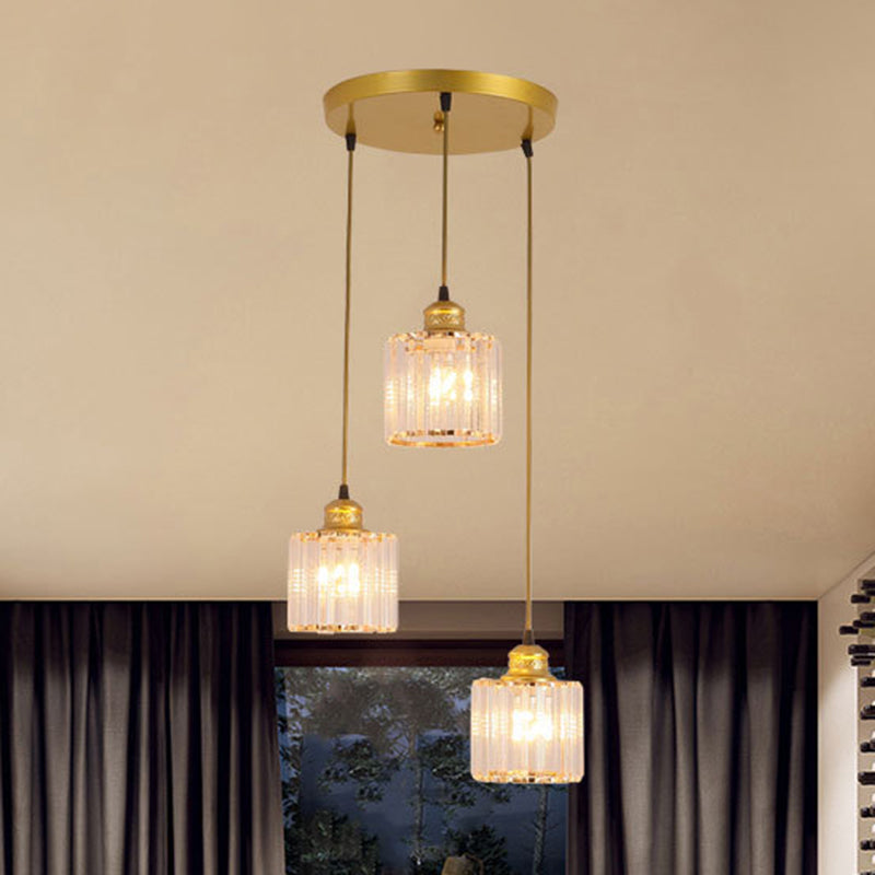 Eigentijdse cilinder suspensie licht kristal 3 bollen eetkamer multi -light hanger in goud