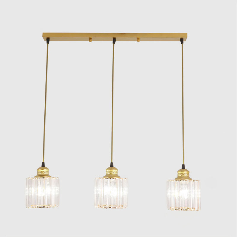 Eigentijdse cilinder suspensie licht kristal 3 bollen eetkamer multi -light hanger in goud