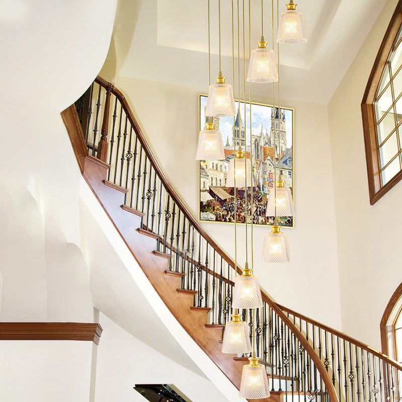 Scala a campana su scala appesa vetro reticolo leggero 10 teste semplicità Multi luminosa ciondolo in oro