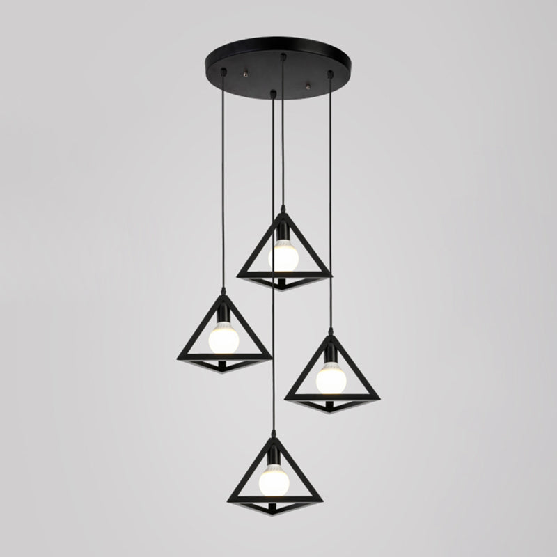 Geometric Cage Staircase Multi Ceiling Lighting Metallic Suspension Light Fixture