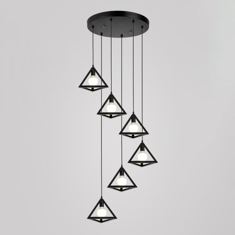 Geometric Cage Staircase Multi Ceiling Lighting Metallic Suspension Light Fixture