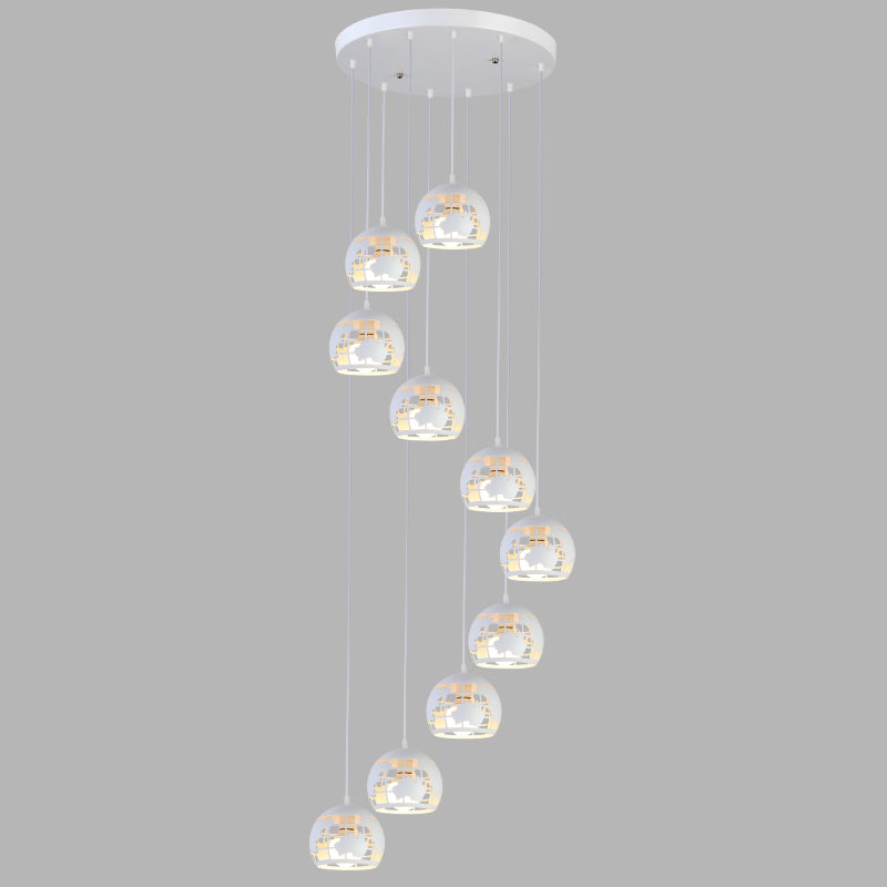Geometric Cage Staircase Multi Ceiling Lighting Metallic Suspension Light Fixture