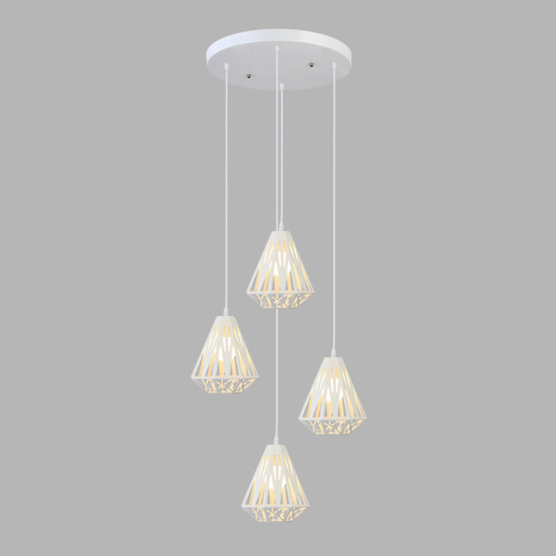Geometric Cage Staircase Multi Ceiling Lighting Metallic Suspension Light Fixture
