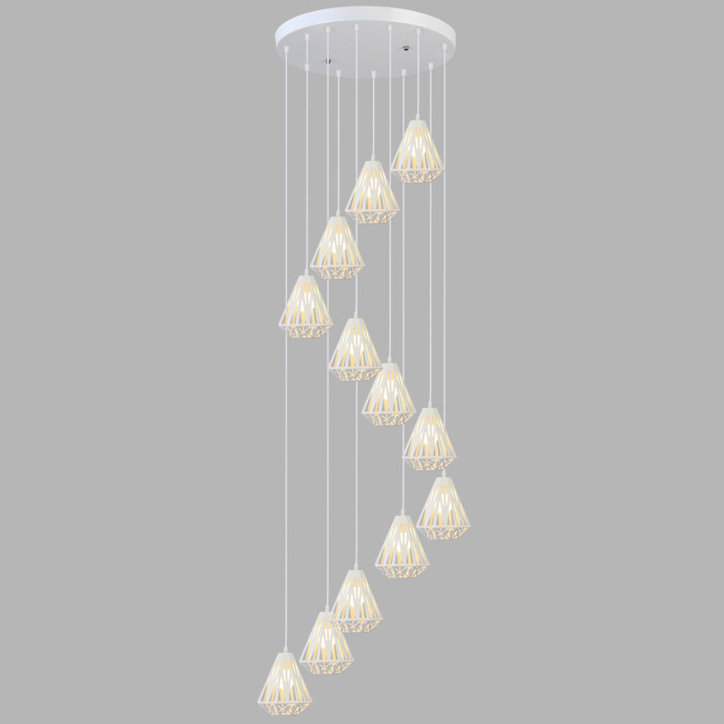 Geometric Cage Staircase Multi Ceiling Lighting Metallic Suspension Light Fixture