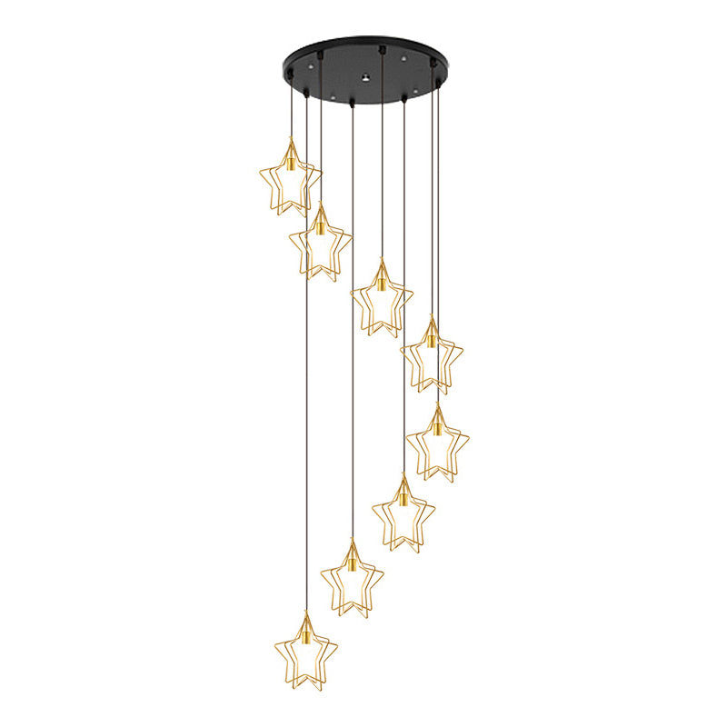 Gold Spiral Star Multi Ceiling Lamp Simplicity 8 Bulbs Metallic Suspension Light Fixture for Entryway