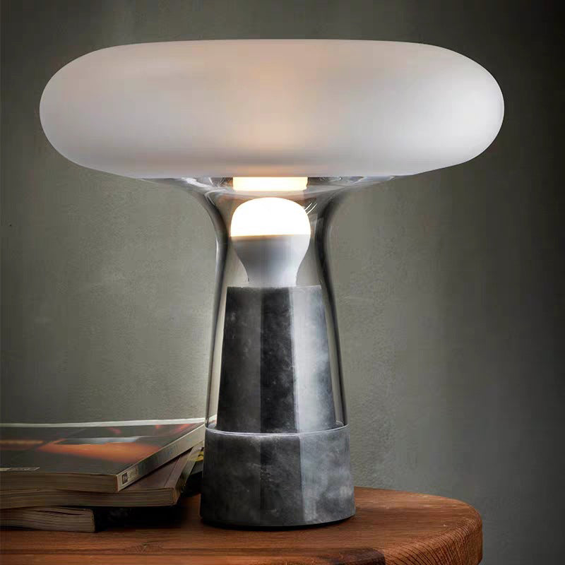 Tapered Table Light Modern Style Marble 1��Bulb White Nightstand Lighting for Bedside