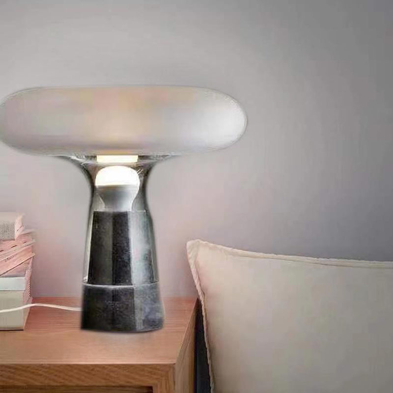Tapered Table Light Modern Style Marble 1 Bulb White Nightstand Lighting for Bedside