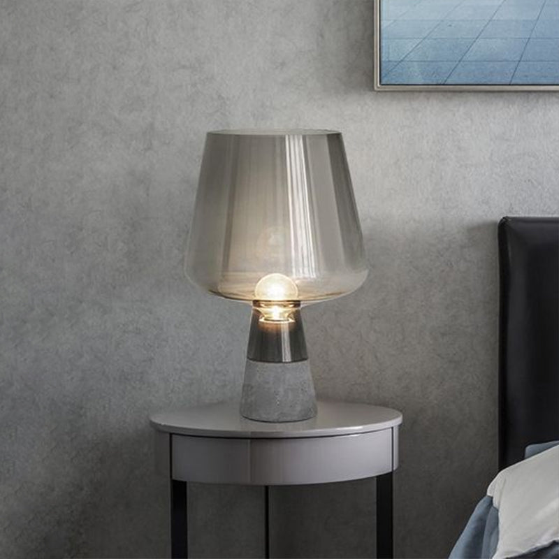 Wineglass-Like Bedside Nightstand Lamp Glass 1 Head Simplicity Table Light with Cement Base