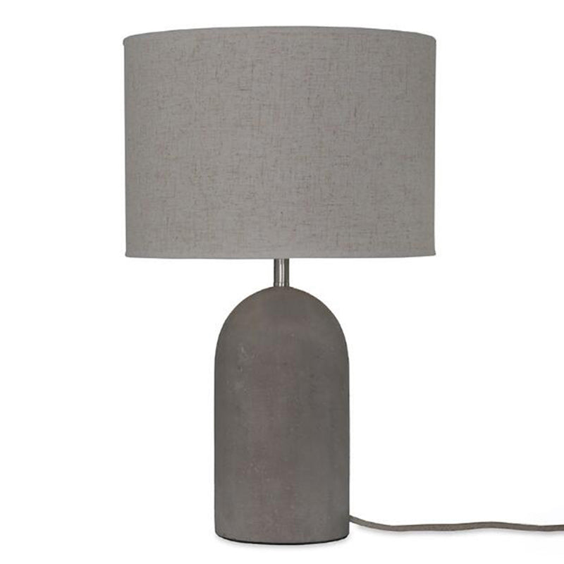 Drum Nightstand Lamp Modern Style Fabric 1 Bulb Bedside Table Light with Cement Base in Grey