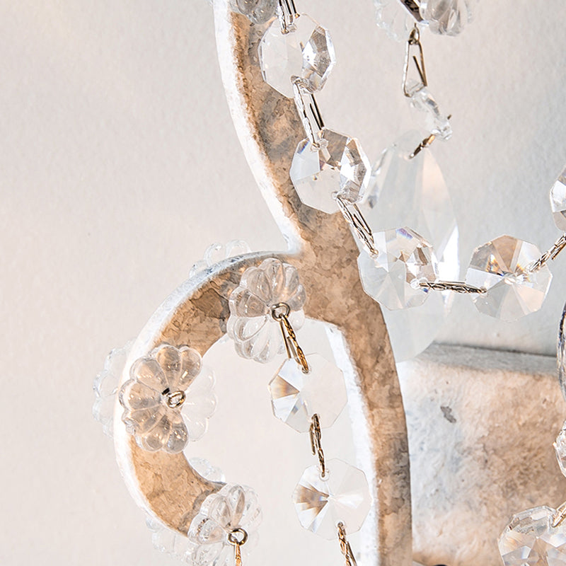 3 Heads Wall Light Antique Candlestick Metallic Wall Lighting Fixture with Crystal Accent in White