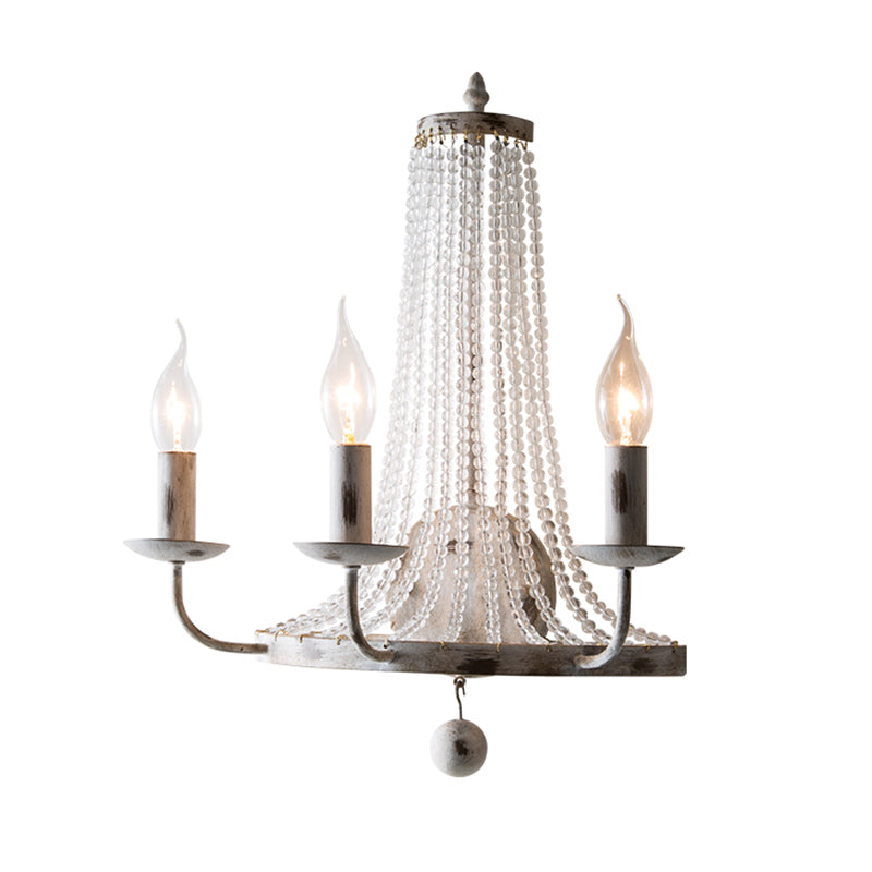 Crystal White Wall Mount Light Cascading Retro Wall Lighting with Metallic Candlestick