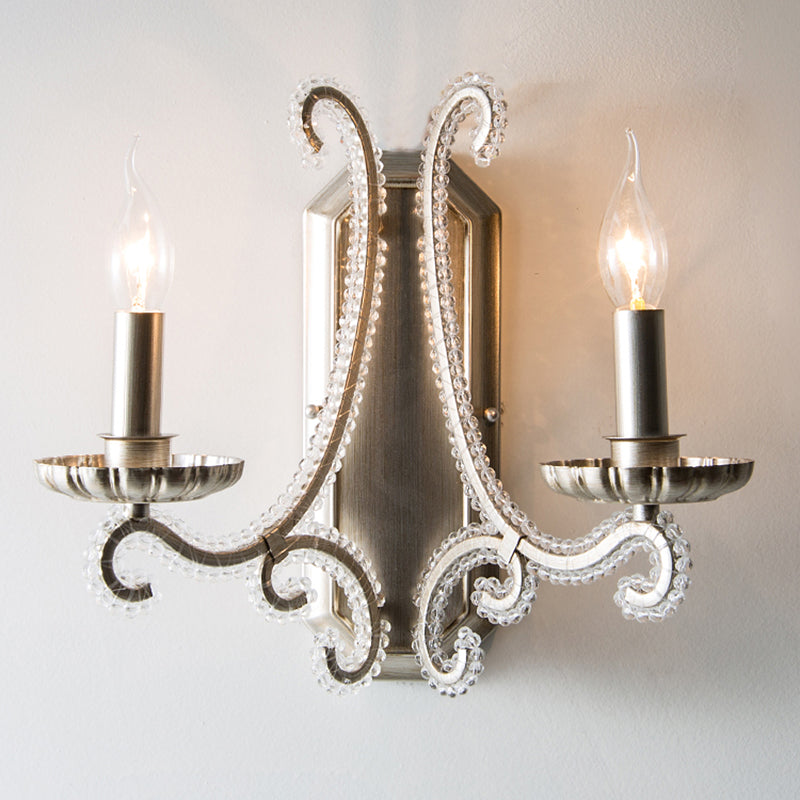 Vintage Candelabra Wall Mount Light Metallic Wall Light Fixture with Crystal Beaded Arm