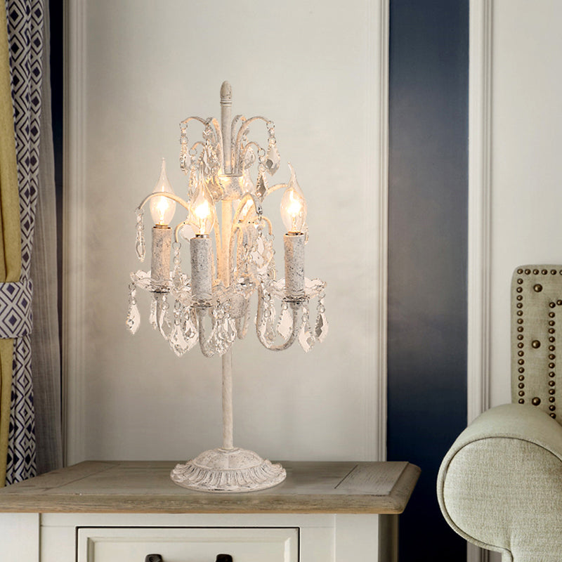 Lámpara de mesa de vela vintage de 4 bulbos con cristal colgante para sala de estar