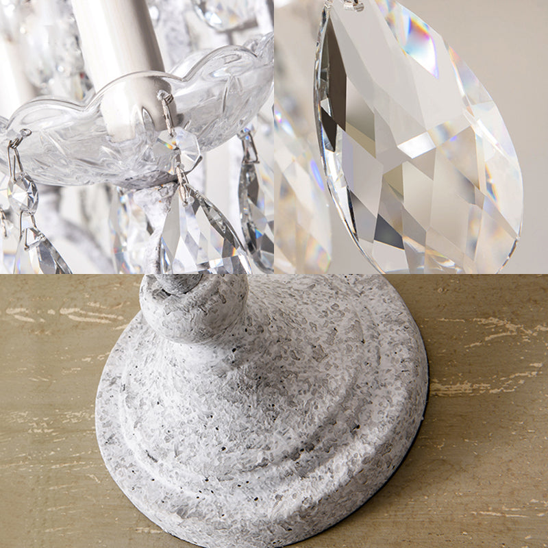 Antique Candle Nightstand Lamp 4 Heads Metallic Table Lighting with Crystal Bead Decor