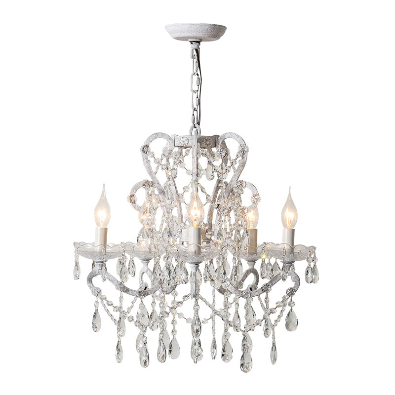 Candle Metal Chandelier Pendant Light Vintage Living Room Hanging Light with Crystal Bead Accent
