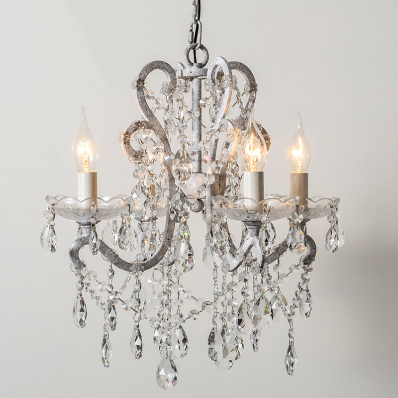 Candle Metal Chandelier Pendant Light Vintage Living Room Hanging Light with Crystal Bead Accent