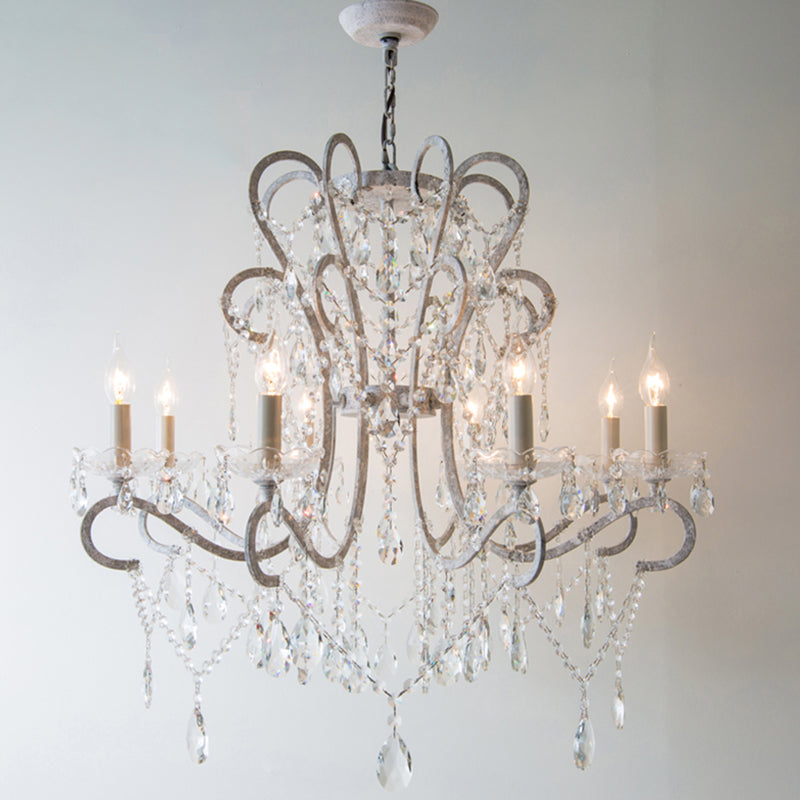 Candle Metal Chandelier Pendant Light Vintage Living Room Hanging Light with Crystal Bead Accent