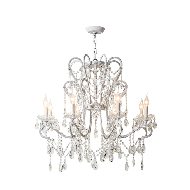 Candle Metal Chandelier Pendant Light Vintage Living Room Hanging Light with Crystal Bead Accent