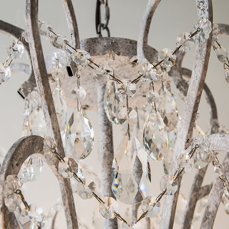 Candle Metal Chandelier Pendant Light Vintage Living Room Hanging Light with Crystal Bead Accent