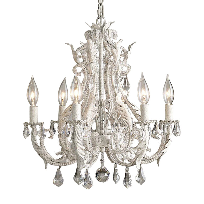 6 Bulbs Suspension Light Retro Style Candlestick Metallic Chandelier Light with Crystal Beaded Arm
