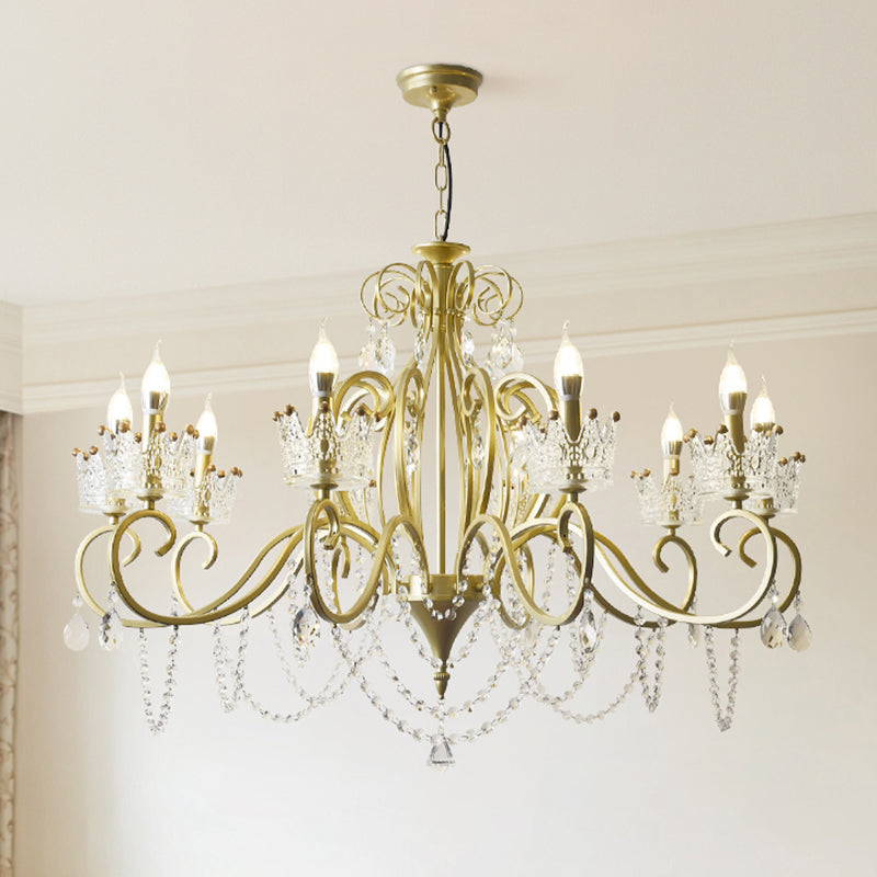 Traditional Crown Chandelier Lighting Crystal Pendant Light with Metallic Candlestick