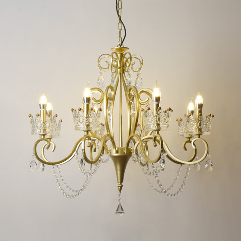 Traditional Crown Chandelier Lighting Crystal Pendant Light with Metallic Candlestick