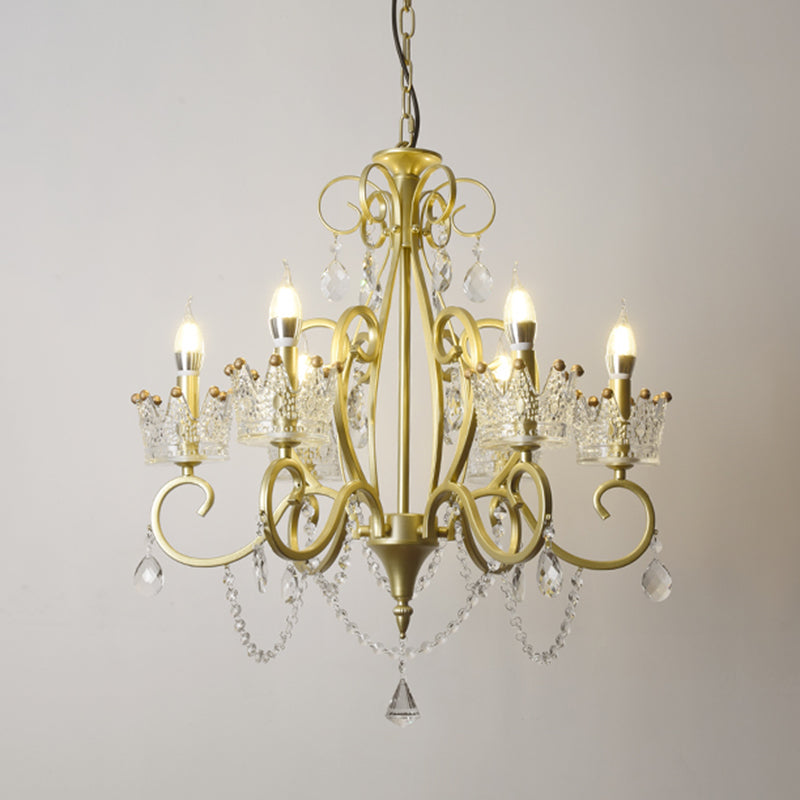 Traditional Crown Chandelier Lighting Crystal Pendant Light with Metallic Candlestick