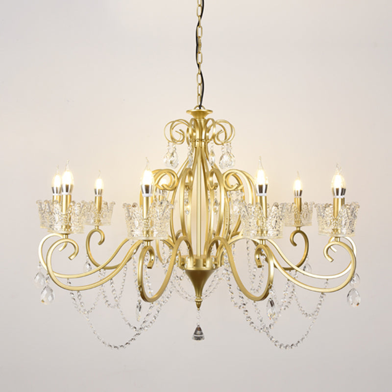 Traditional Crown Chandelier Lighting Crystal Pendant Light with Metallic Candlestick