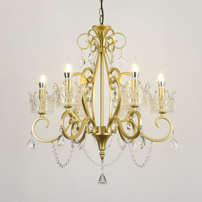 Traditional Crown Chandelier Lighting Crystal Pendant Light with Metallic Candlestick