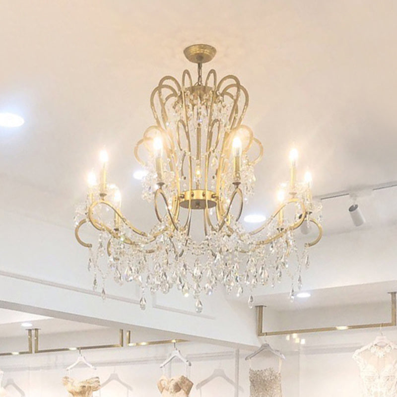 Traditional Crown Chandelier Lighting Crystal Pendant Light with Metallic Candlestick