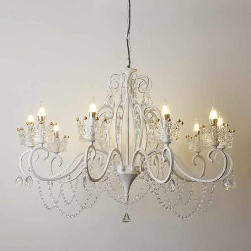 Traditional Crown Chandelier Lighting Crystal Pendant Light with Metallic Candlestick