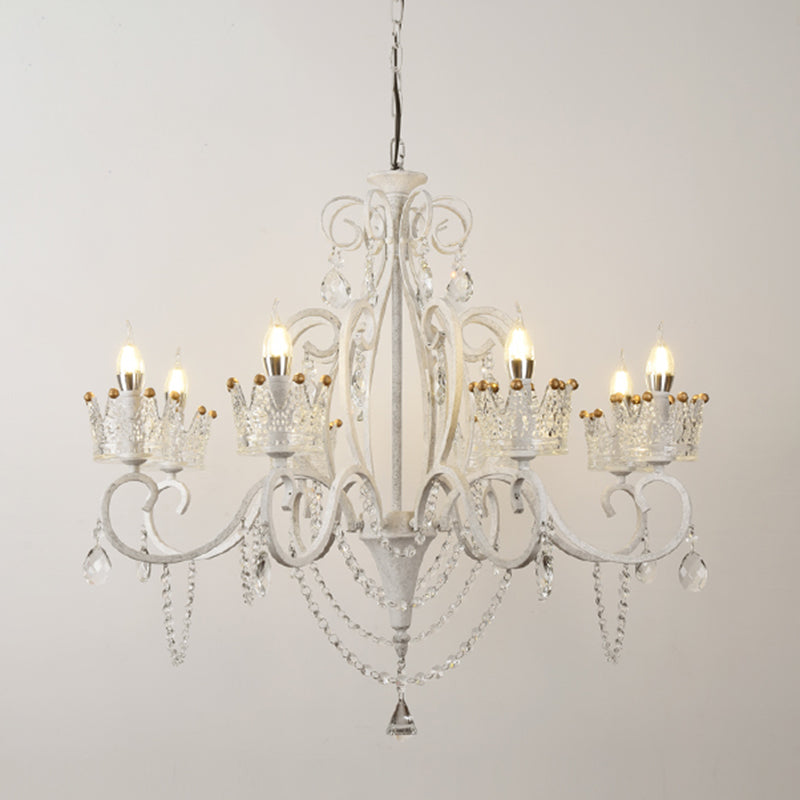 Traditional Crown Chandelier Lighting Crystal Pendant Light with Metallic Candlestick