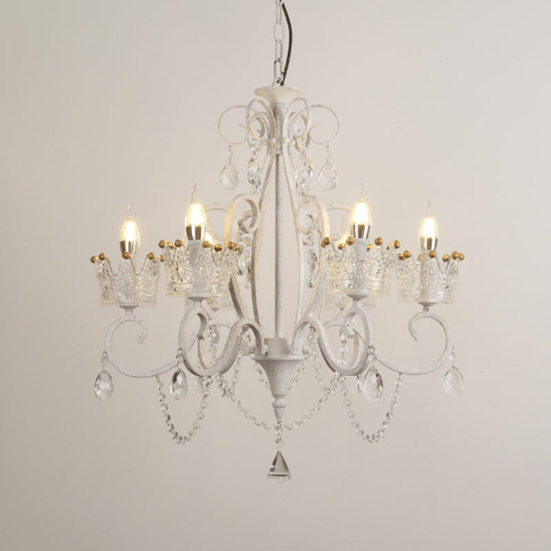 Traditional Crown Chandelier Lighting Crystal Pendant Light with Metallic Candlestick