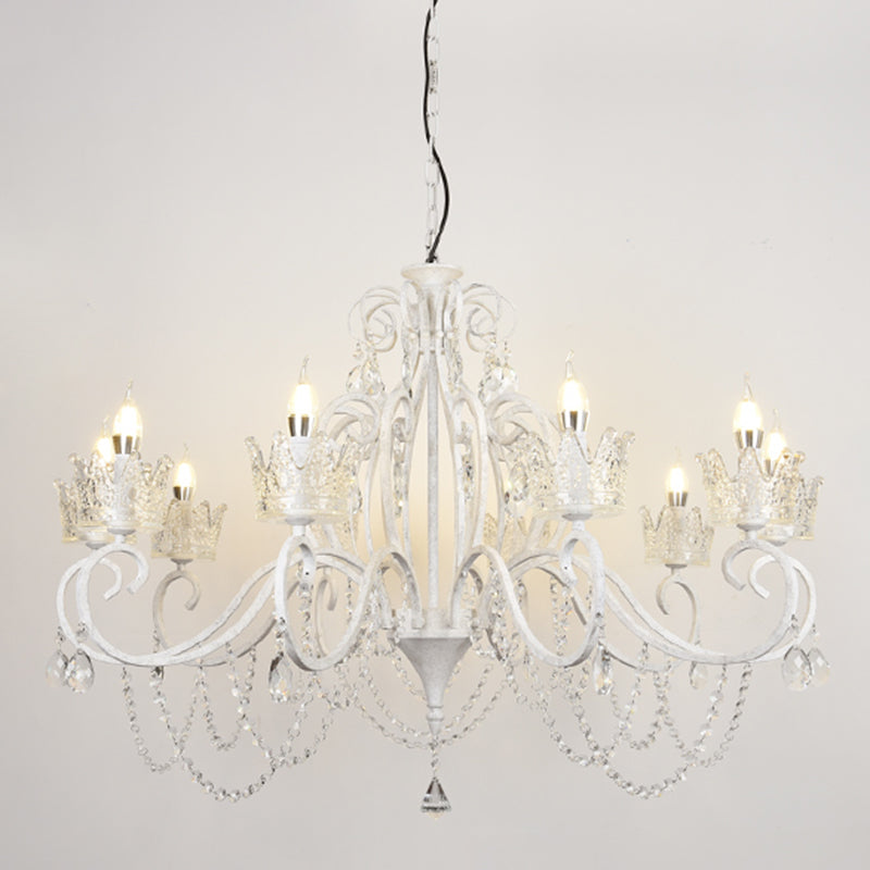 Traditional Crown Chandelier Lighting Crystal Pendant Light with Metallic Candlestick