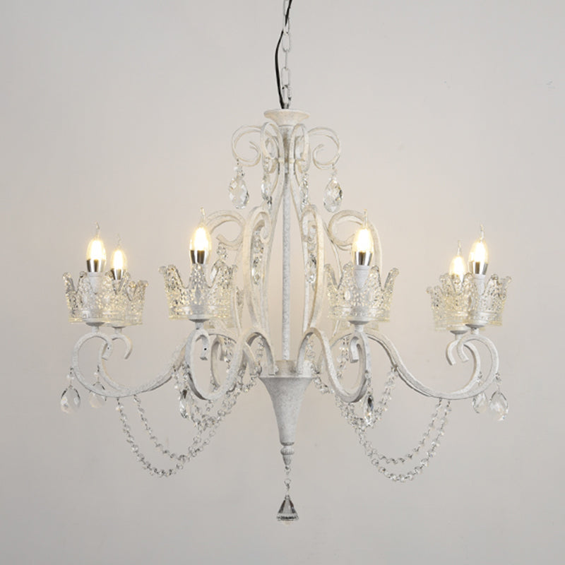 Traditional Crown Chandelier Lighting Crystal Pendant Light with Metallic Candlestick