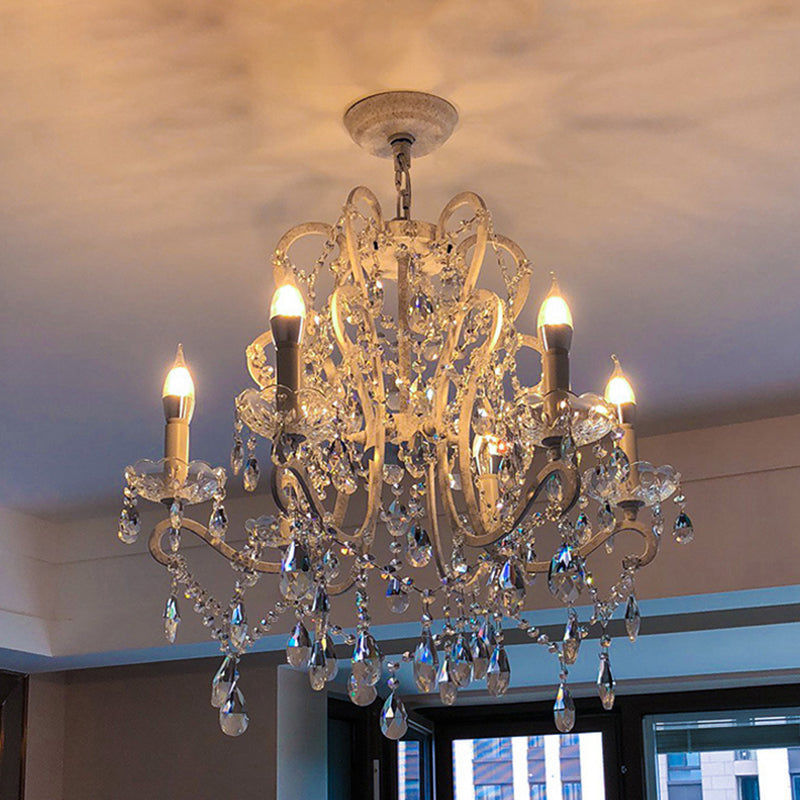 Traditional Crown Chandelier Lighting Crystal Pendant Light with Metallic Candlestick