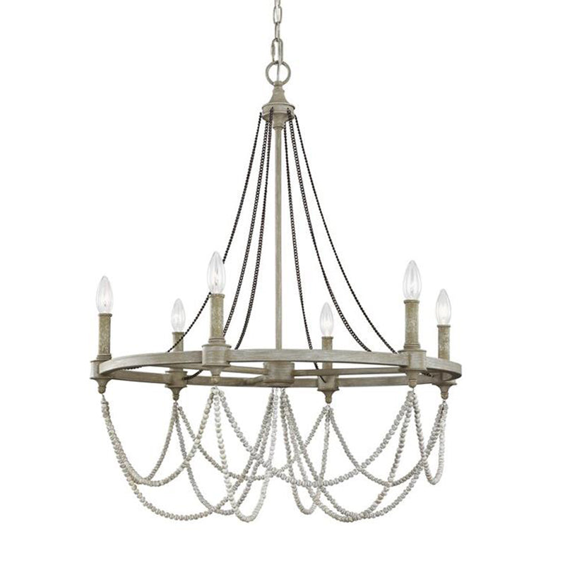 Metallic Candle Chandelier Light Retro Dining Room Pendant Light with Hanging Crystal Bead in Grey
