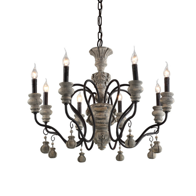 Candelabra Wooden Ceiling Lighting Traditional Dining Room Chandelier Light with Curved Arm in Rust