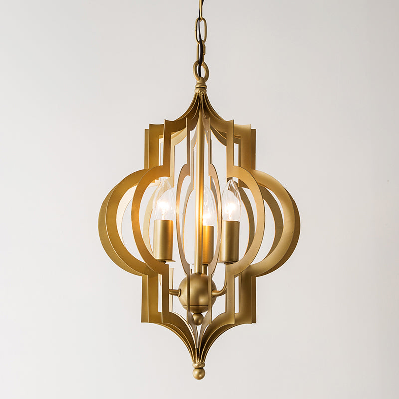 3-bulb kroonluchter licht retro quatrefoilvormige metalen hanger lamp in goud in goud