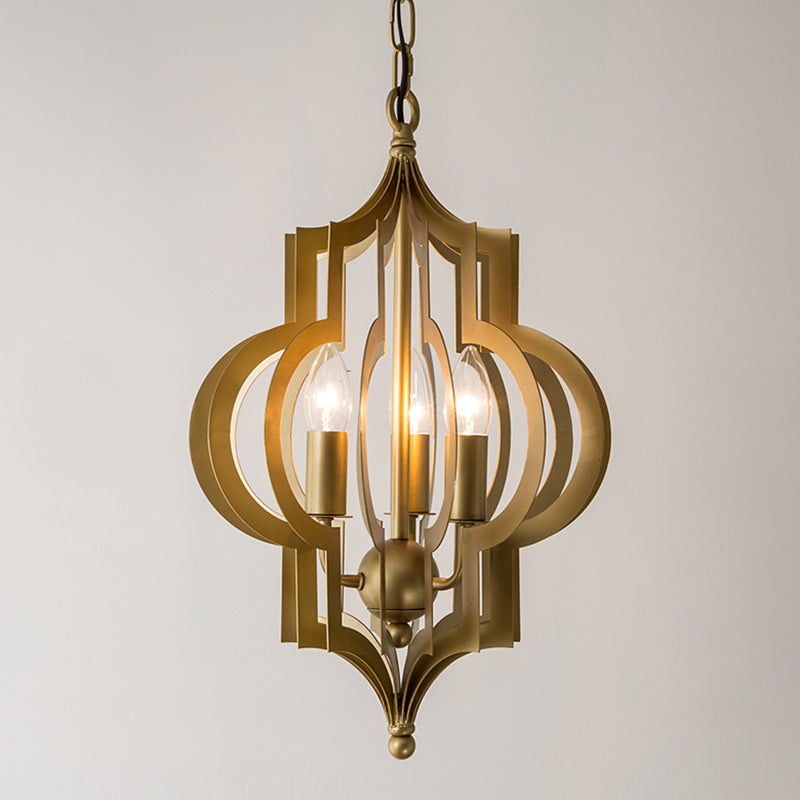 3-bulb kroonluchter licht retro quatrefoilvormige metalen hanger lamp in goud in goud