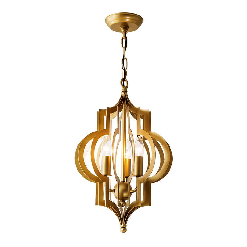 3-bulb kroonluchter licht retro quatrefoilvormige metalen hanger lamp in goud in goud