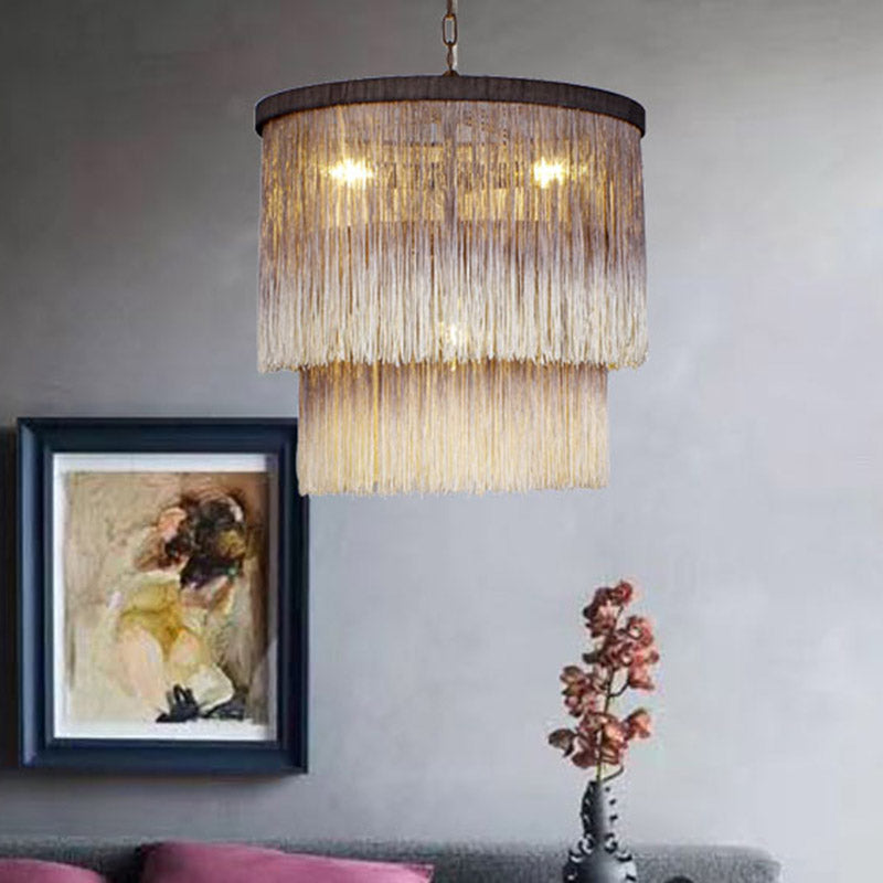 Chanvre à la suspension de café frange la lumière en couches tambour 4 ampoules de style rétro lumière